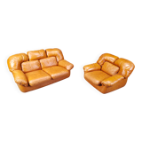 Mid-century Italian leather sofa set by Ercole Biella for Grappeggia, 1970s