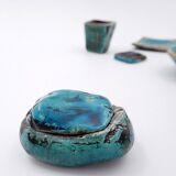 Set of decorative turquoise ceramics "Fond d'Atelier" - N.Lebrun - Belgium 1970s