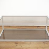 Aluminium coffee table and smoked glasses, France, circa 1980