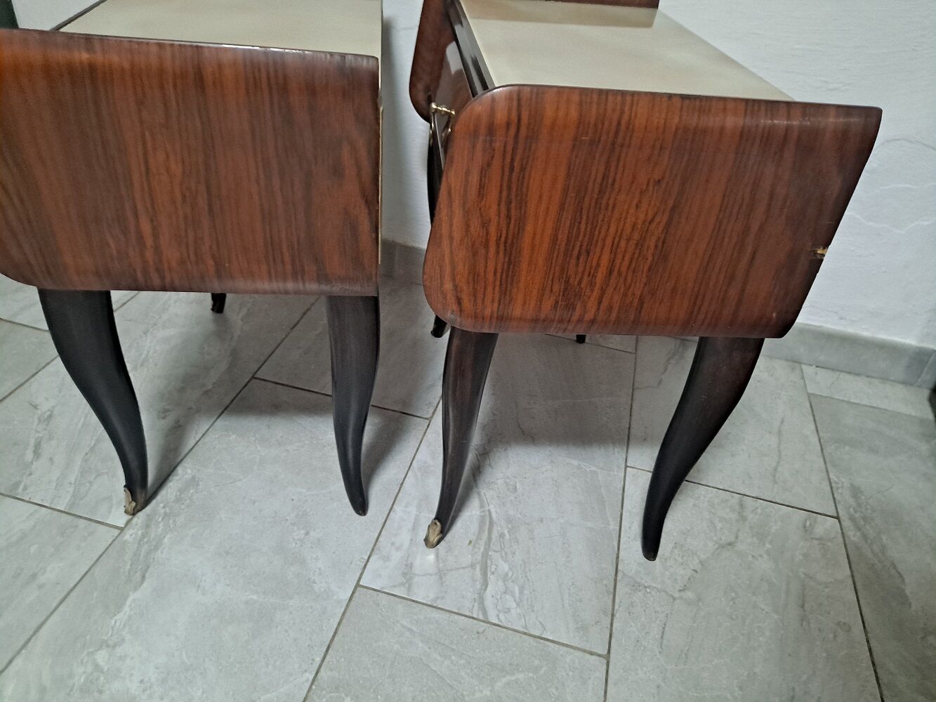 Pair of Mcm italian bedside units tables 1950s