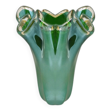 1970s Exquisite "Fazzoletto" Murano Glass Vase by Dogi. Made in Italy