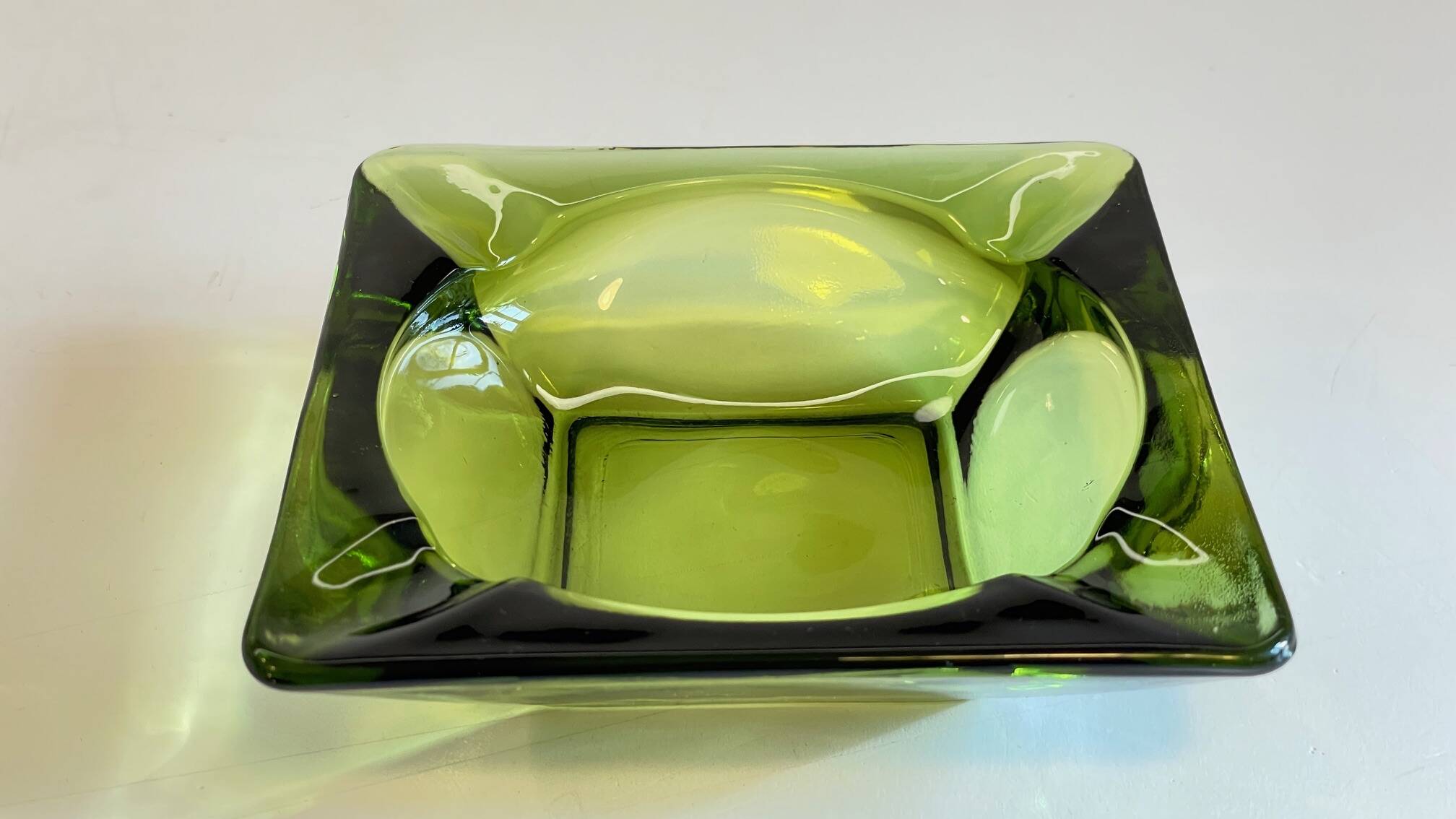 Geometric Glass Ashtray Vintage Green