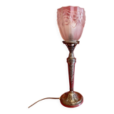 Lampe Art Déco en bronze nickelé et pâte de verre moulée et sablée