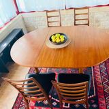 Expandable teak dining table, butterfly extension, circa 60s