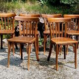 6 curved wooden bistro chairs 60s