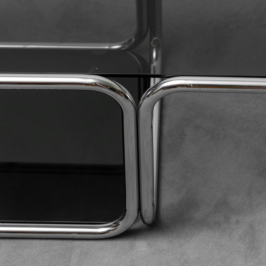 Coffee table metal smoked glass 70s vintage modern