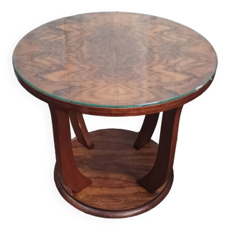 Art Deco pedestal table side table in burr walnut