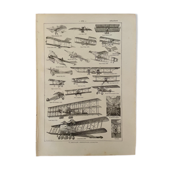 Lithographie gravure sur l'aviation de 1922