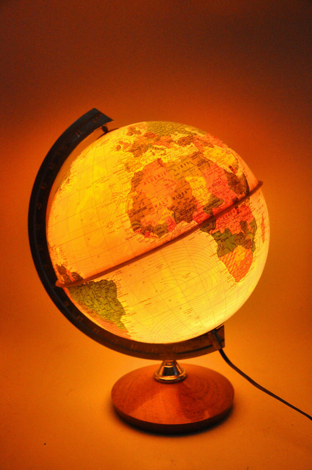 Globe earth world map bright wood wood chromed design vintage design
