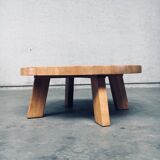 Brutalist Oak Round Coffee Table from Meubelfabriek Oisterwijk, Netherlands, 1960s