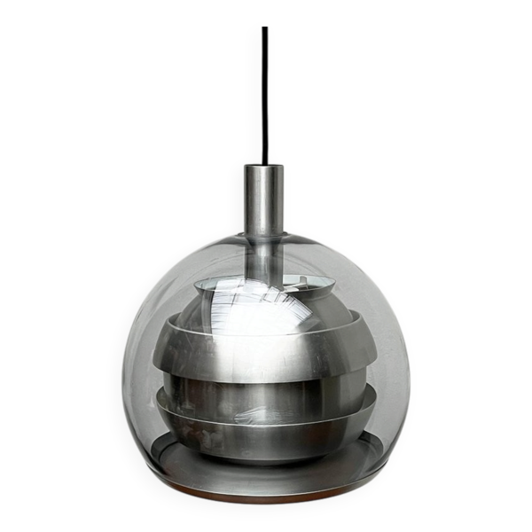 Lampe suspendue globe en aluminium et verre de style Espace allemand des années 1960 de milieu du siècle de Doria