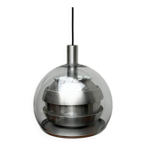 Suspended globe lamp in aluminium and glass in German Space style from the 1960s mid-century by Doria.
