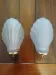 Pair of Art Deco shell wall sconces in frosted glass and brass.