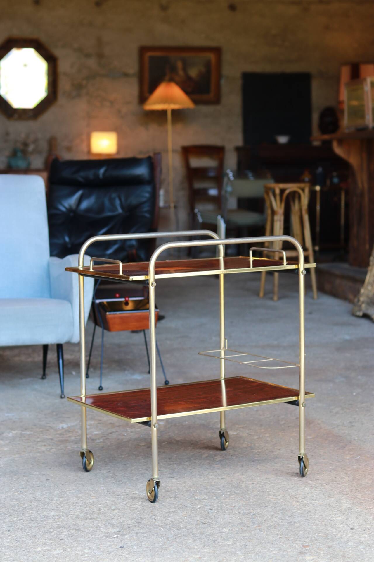 Vintage gold mini-bar trolley