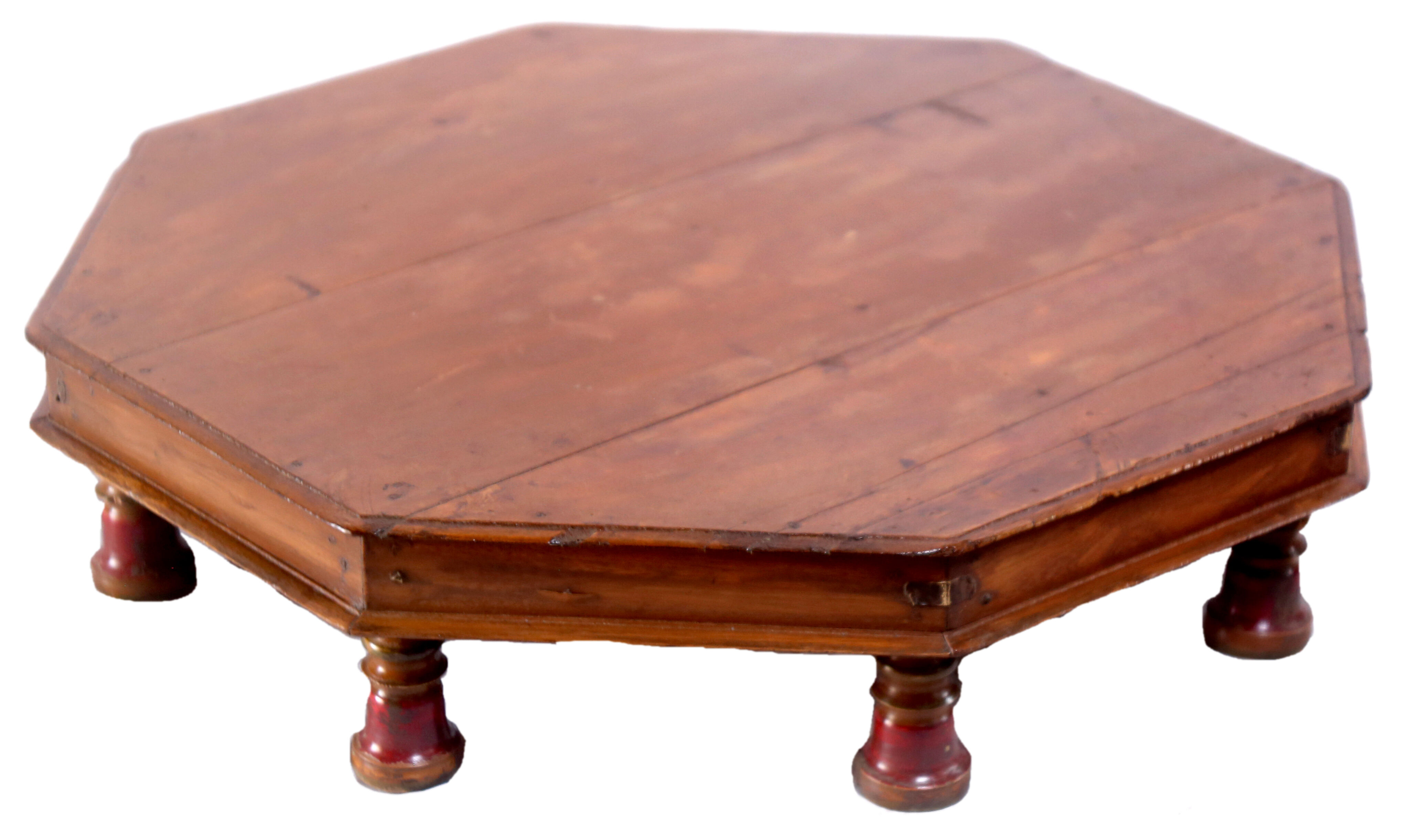 Table à thé bajoot octogonale en teck birman ancien