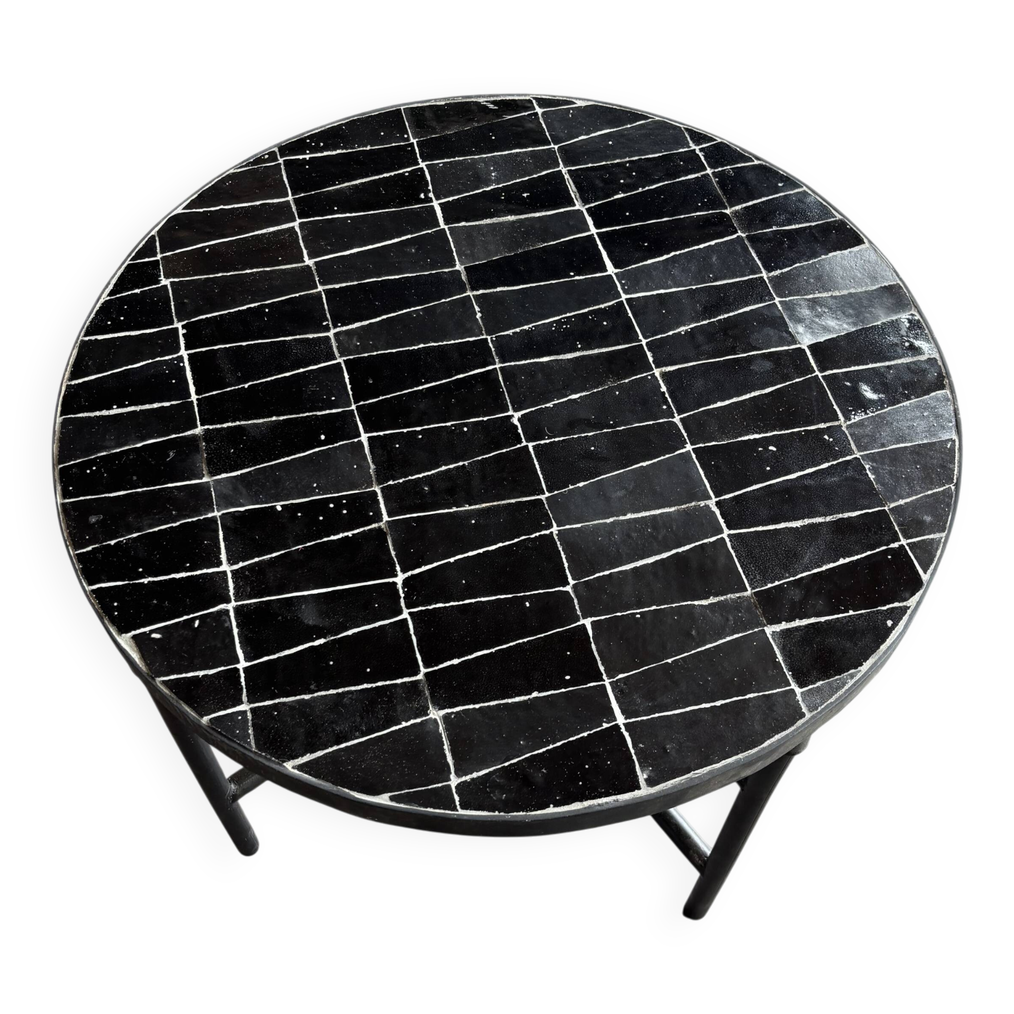 Round coffee table in black zellige – 60 cm artisanal Moroccan design