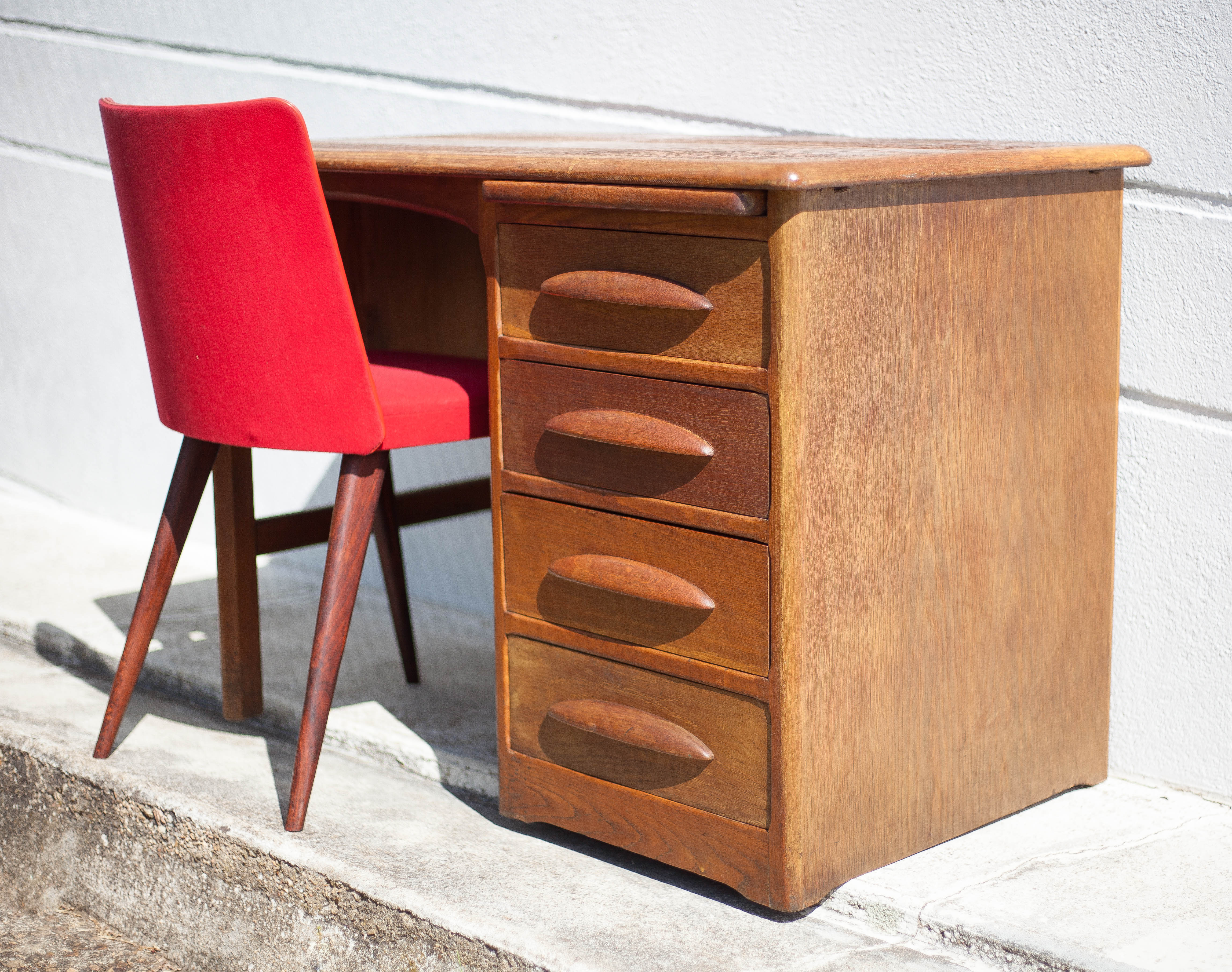 American wood desk, desk with drawers and folding extension, 50s