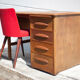 American wood desk, desk with drawers and folding extension, 50s