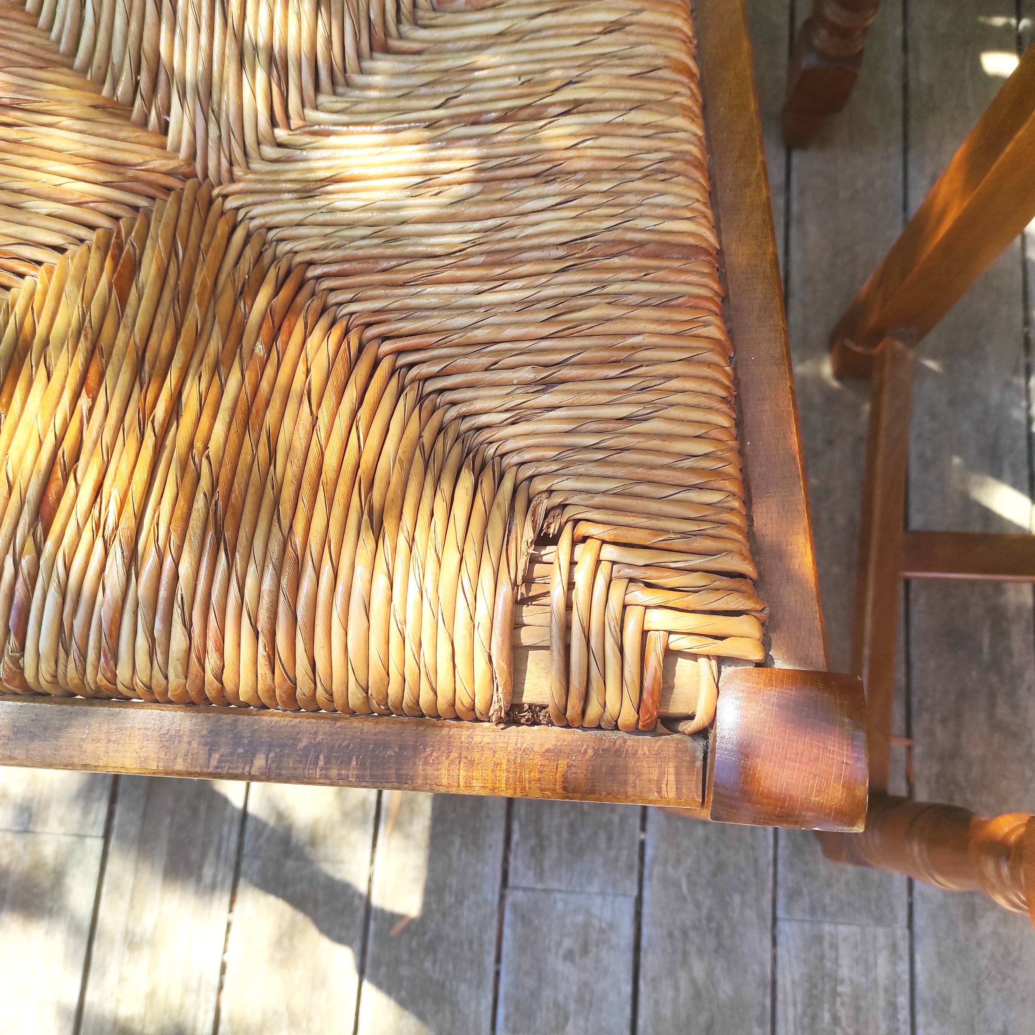Rustic straw seat wooden chair / 1 set of 6 chairs