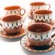 Lot de 5 tasses et leurs soucoupes en céramique artisanale de Bulgarie