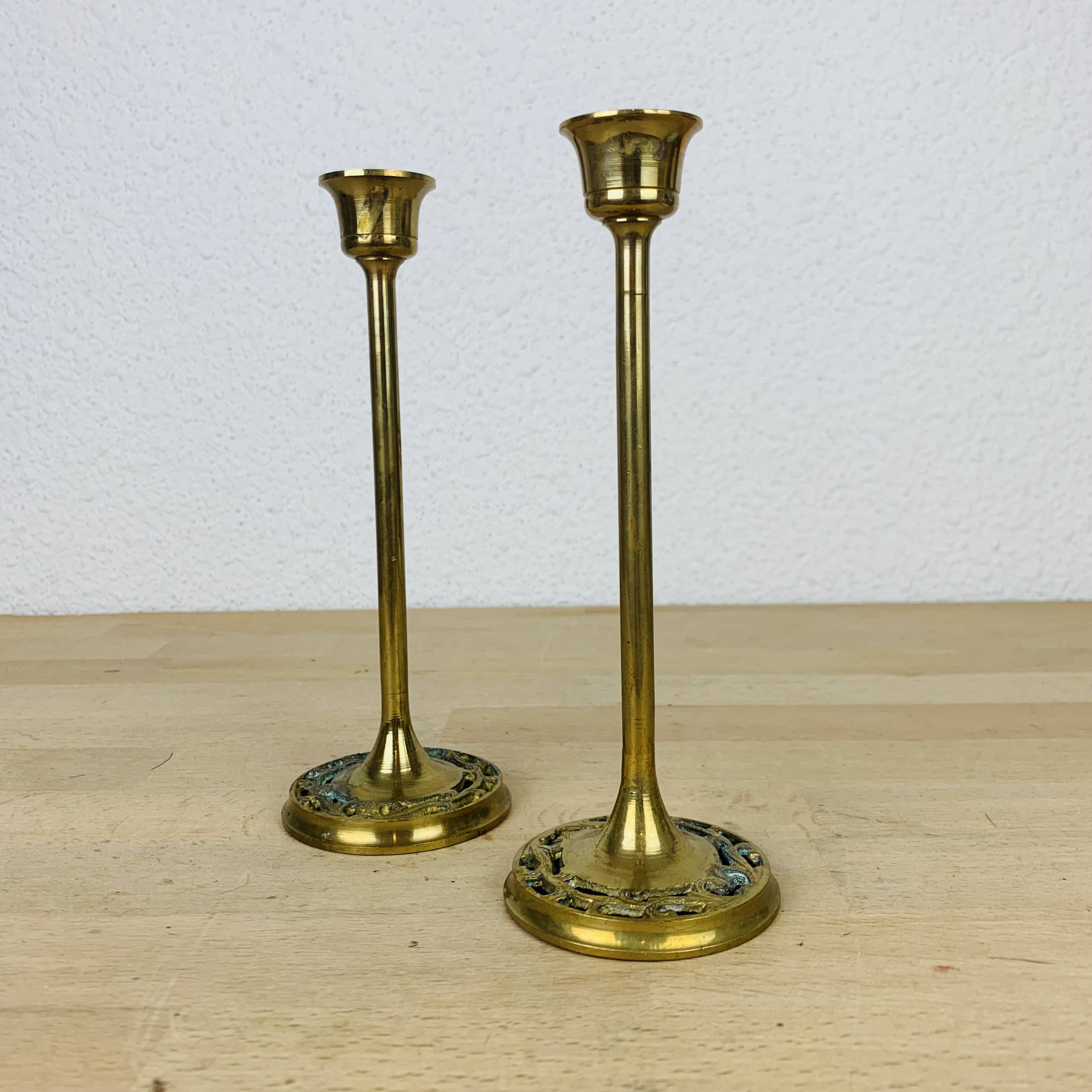 Pair of vintage golden brass candlesticks