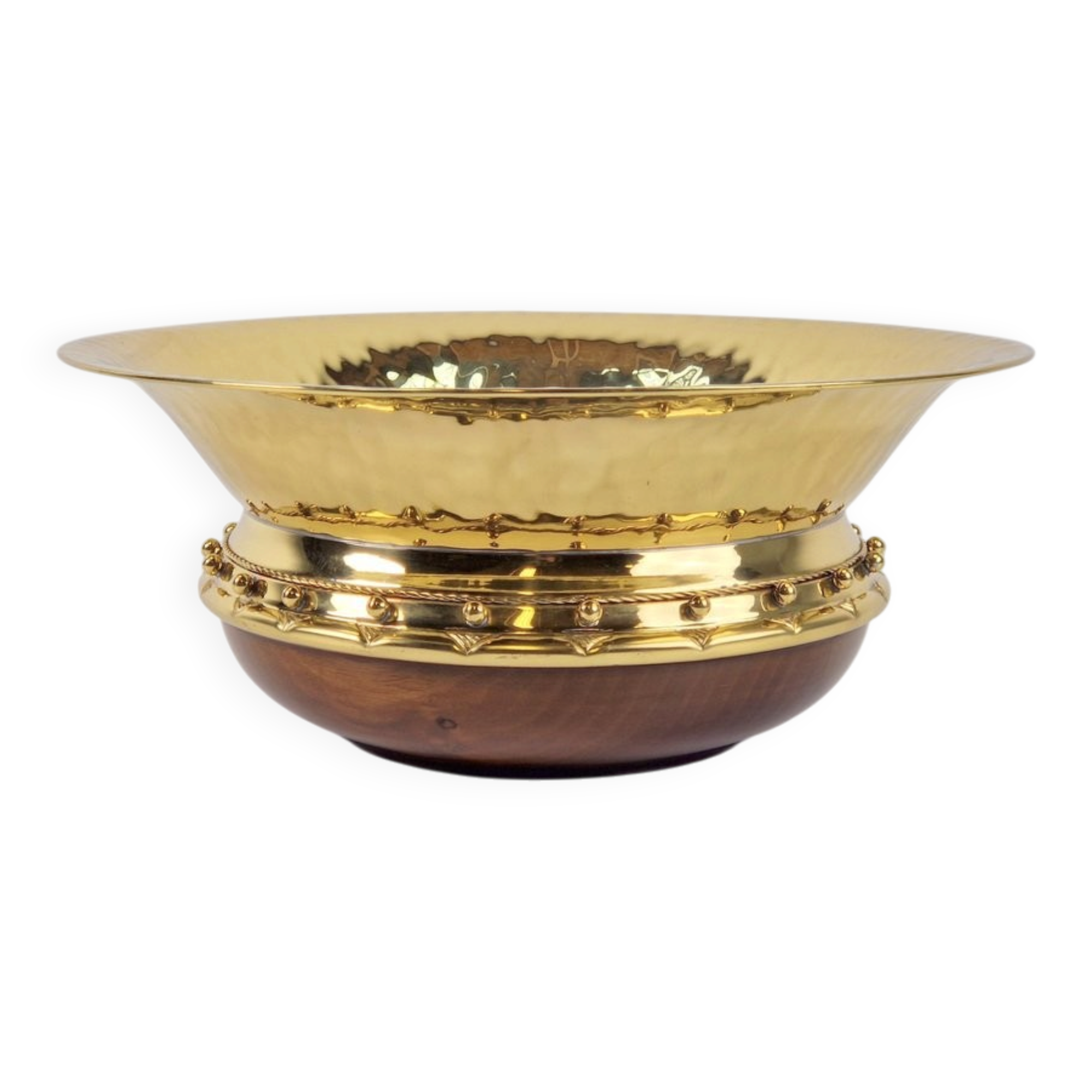 Vintage Valenti Gold Plated Centerpiece Bowl on Walnut Base, 1990s