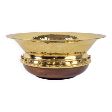 Vintage Valenti Gold Plated Centerpiece Bowl on Walnut Base, 1990s