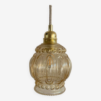 Walking lamp with vintage amber glass globe