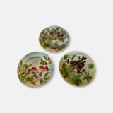 Set of 3 Saint-Clément majolica plates – fruit decoration – 19th century