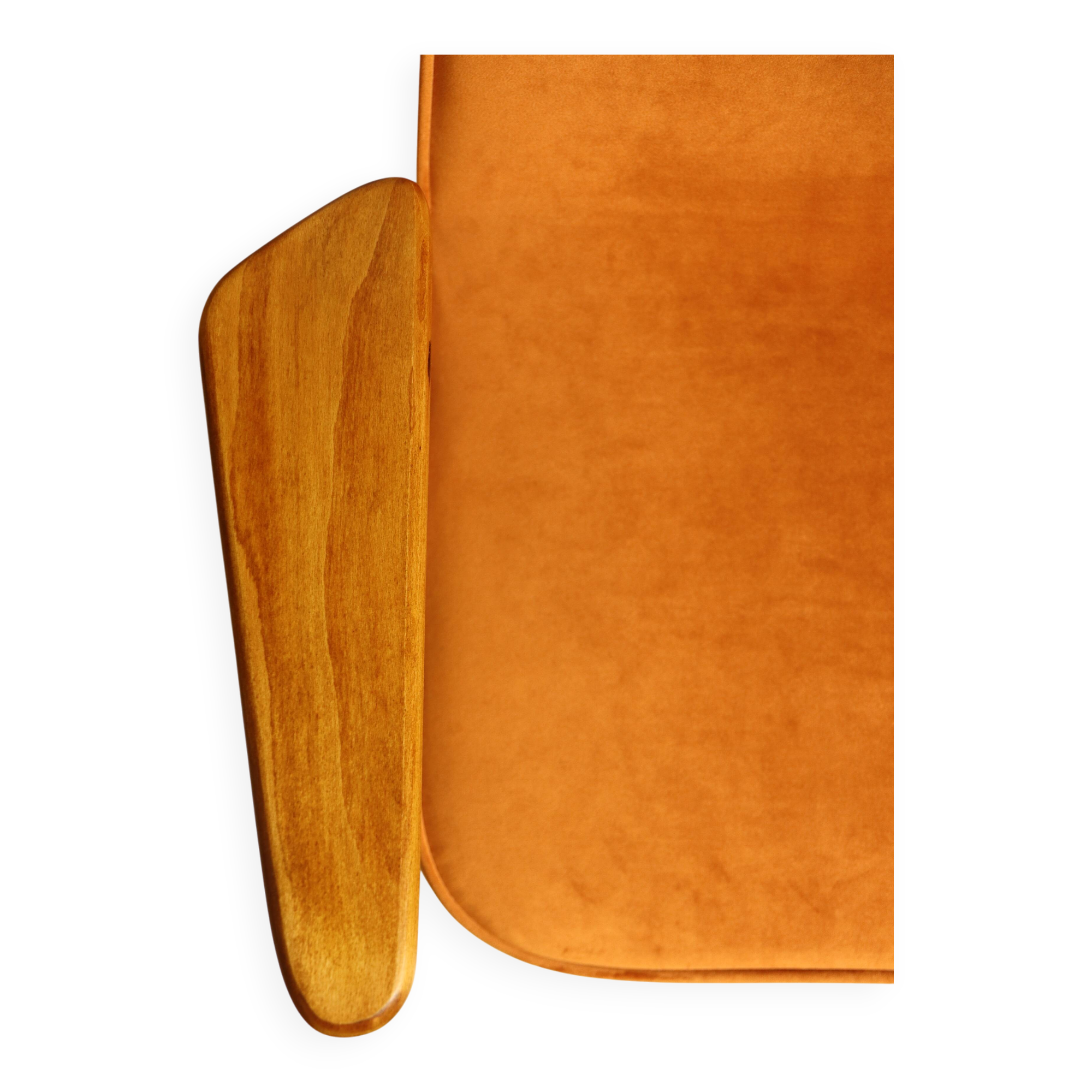 Vintage Lounge Chair Burt Orange by J. Chierowski, 1960, Scandinavian Design Velvet Fabric