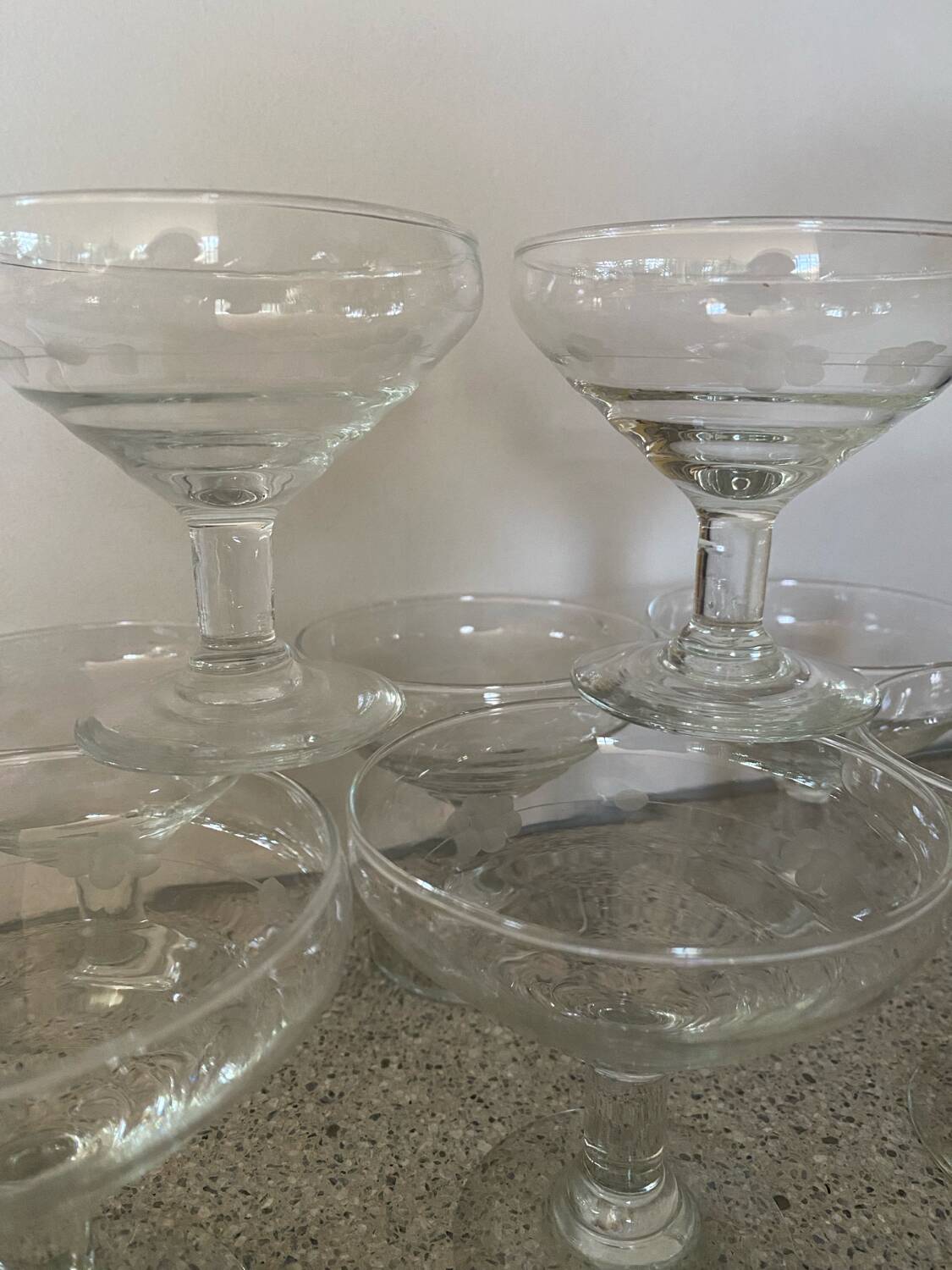8 old champagne glasses