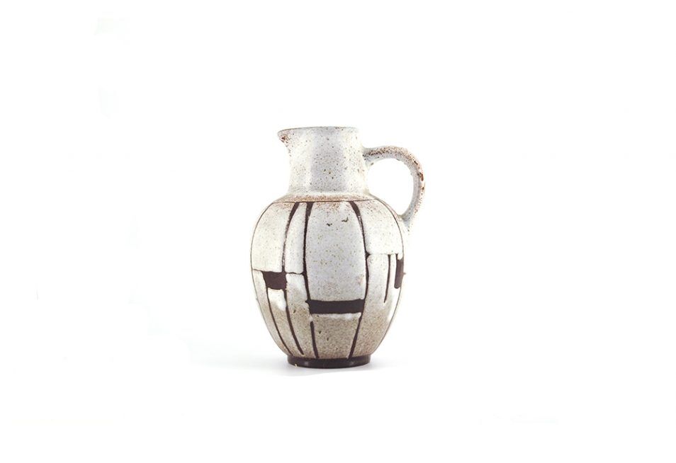 White vintage vase or pitcher with brown lines
