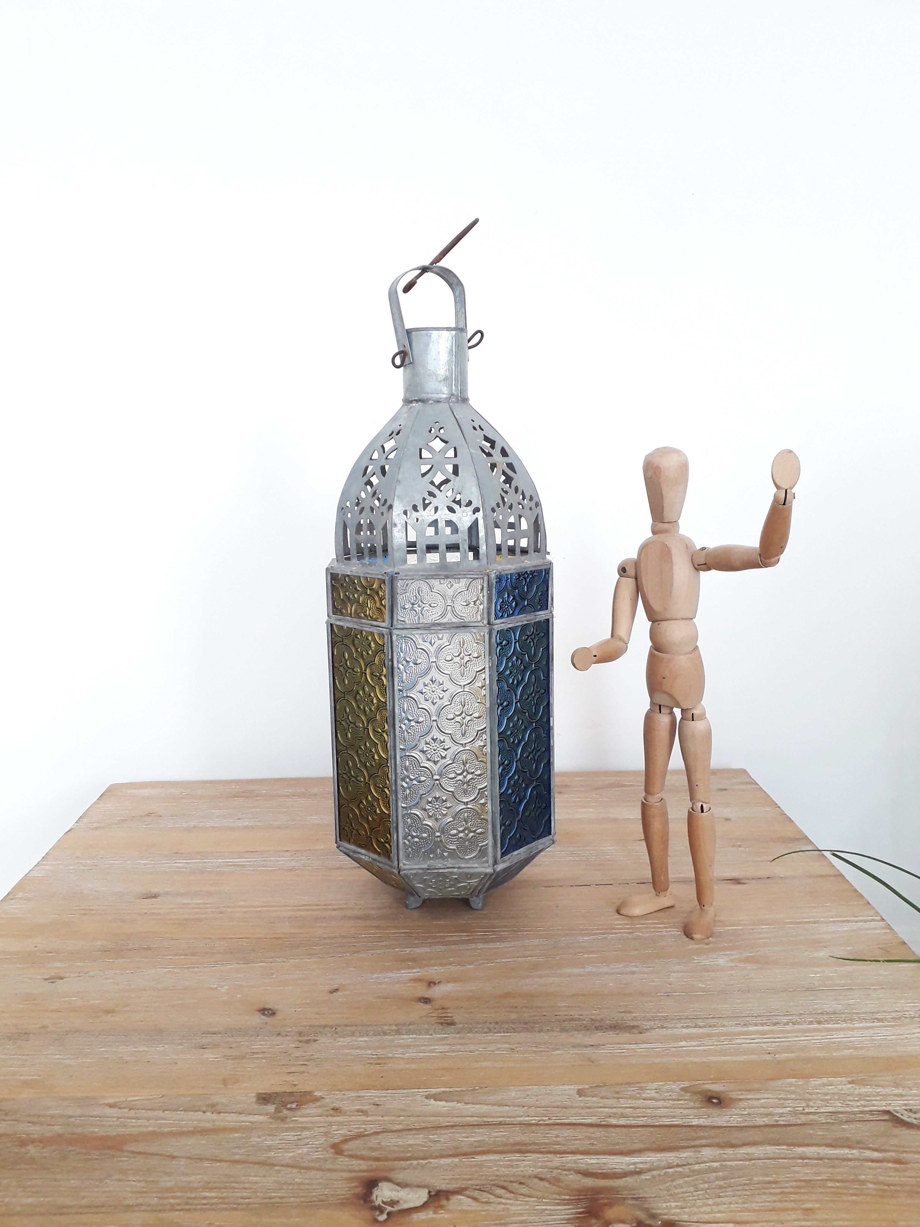 Old oriental lantern in metal and colored glasses - 1960