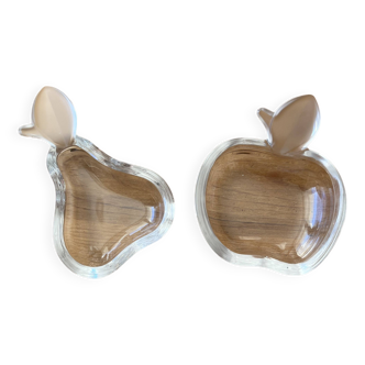 Two vintage pockets / container / storage 1970s apple and pear