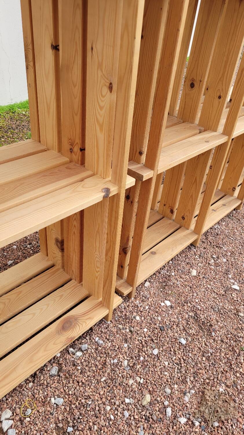 Pair of vintage pine "staircase" bookcase shelves - 1970s