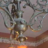 Noverdy Art Nouveau Chandelier – Bronze and Glass Tulips –