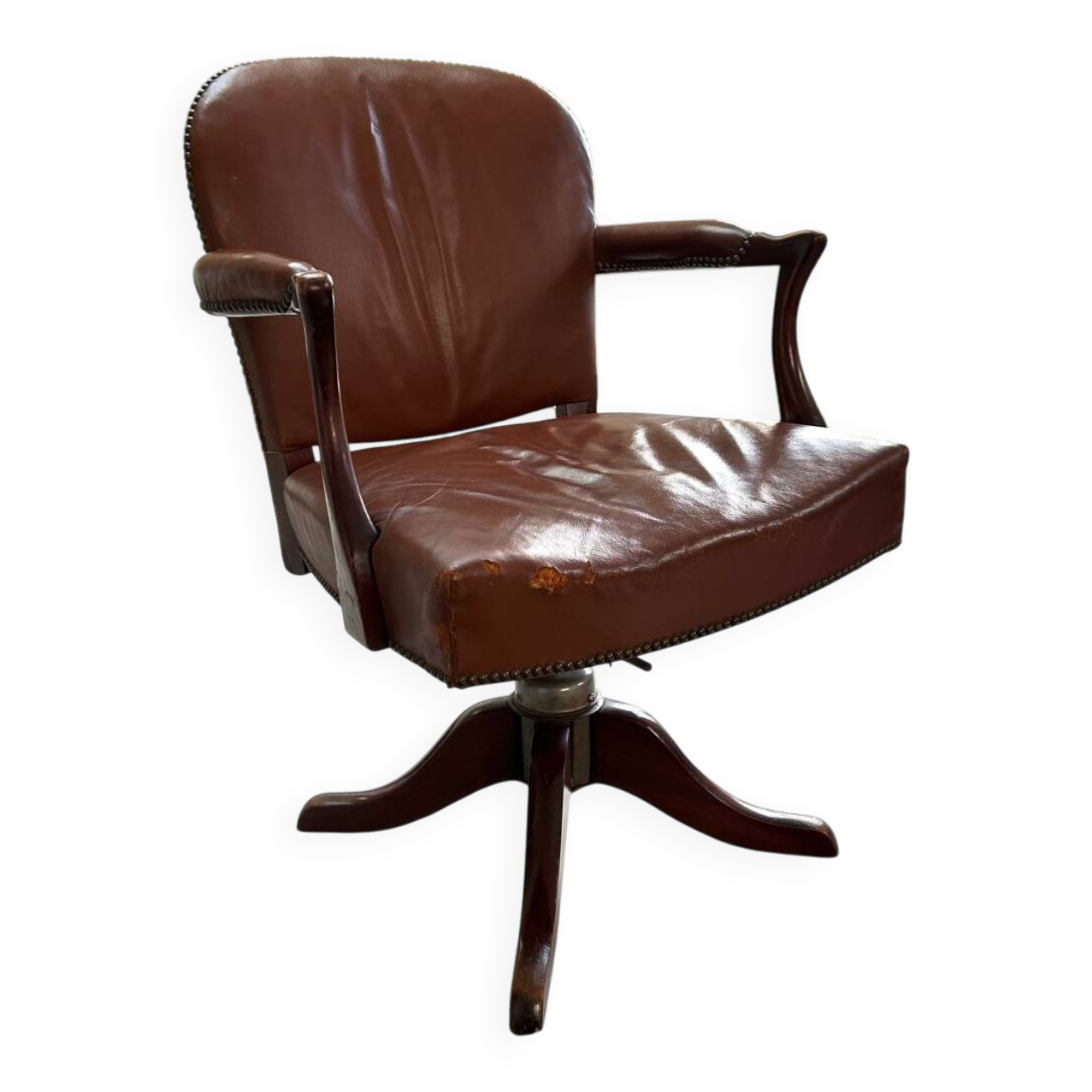 Fauteuil bureau  acajou et cuir Maple made in England