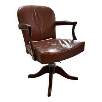 Fauteuil bureau  acajou et cuir Maple made in England