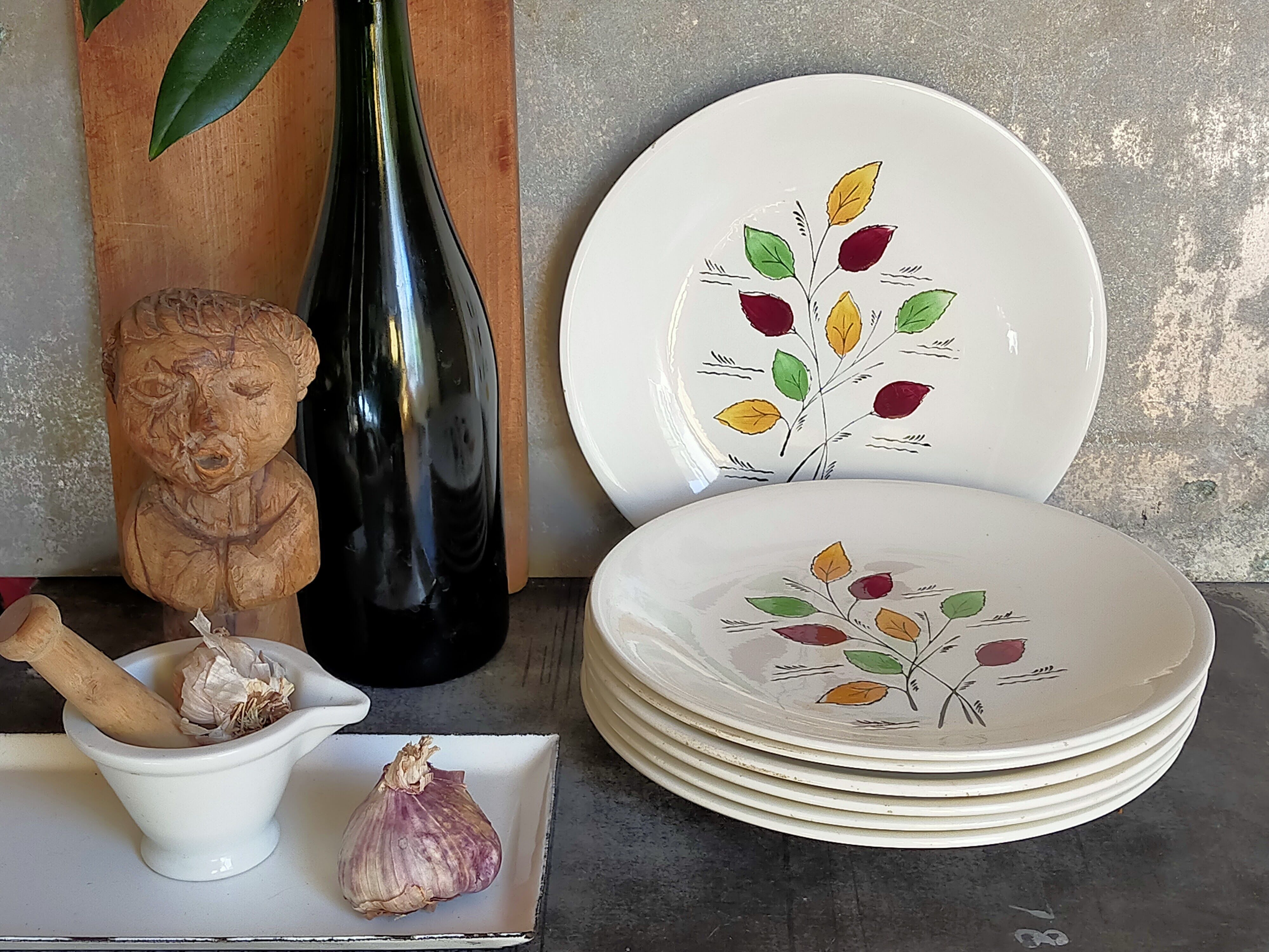 Seven vintage plates in fine earthenware from Gien service Gentilly