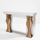 Manteau de cheminée Maison Jansen acier brossé pierre de taille 1968