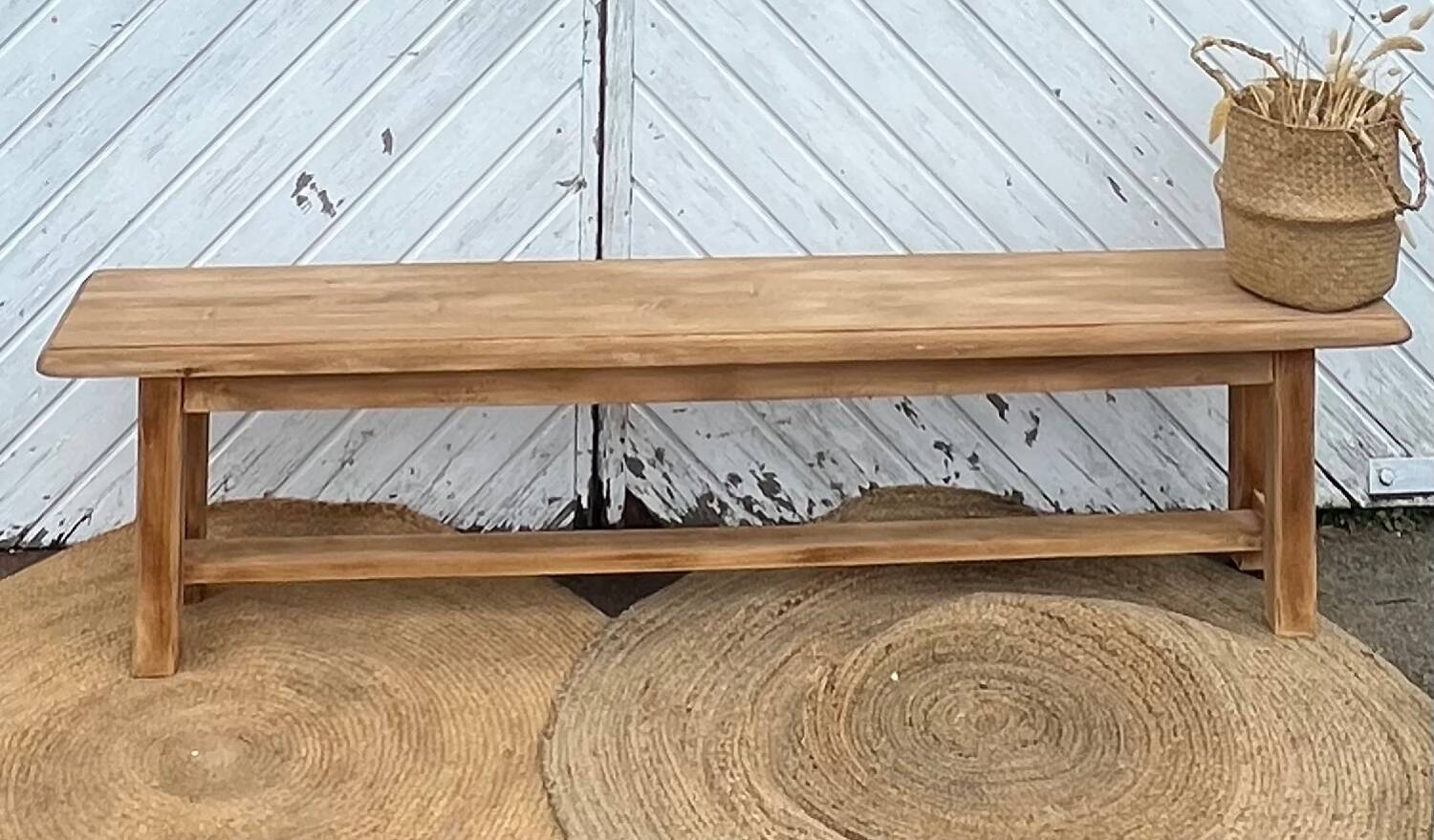 Banc de ferme ancien en bois massif brut 1m90