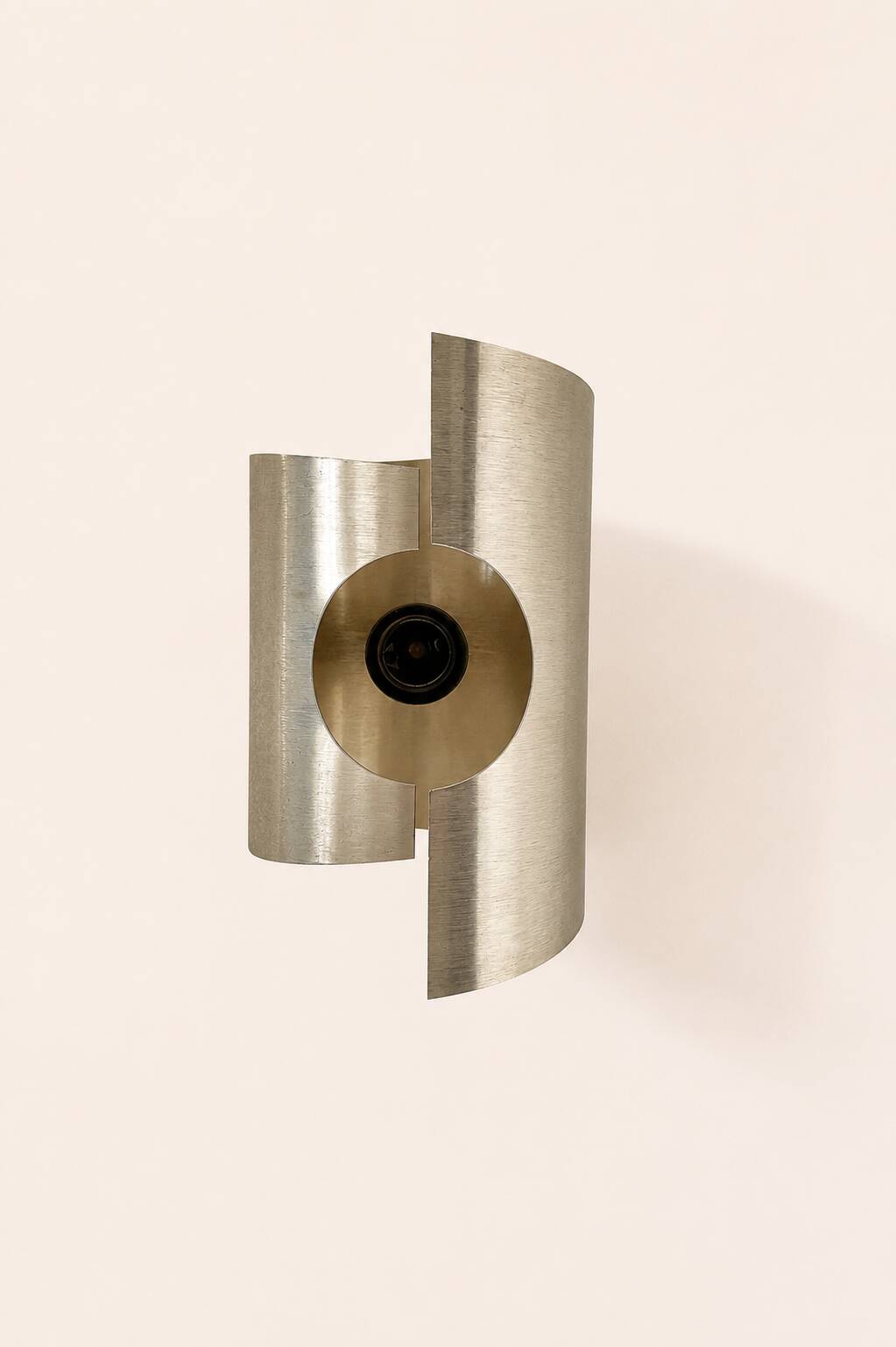 Pair of vintage wall sconces in brushed metal with a slight gold finish, France 1970.
