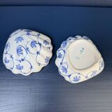Rare boîte coquillage en porcelaine blanc & bleu
