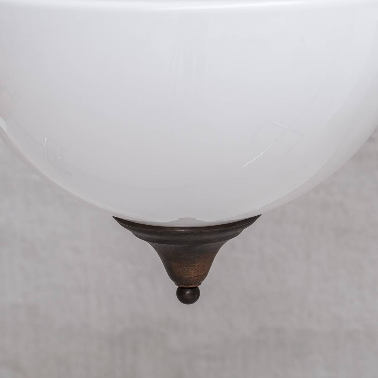 Large mid-century metal and opaline glass french pendant light