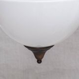 Large mid-century metal and opaline glass french pendant light
