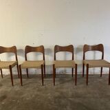 4 Chaises Danoises en Teck et Cordage par Arne et Hovmand Olsen 1960
