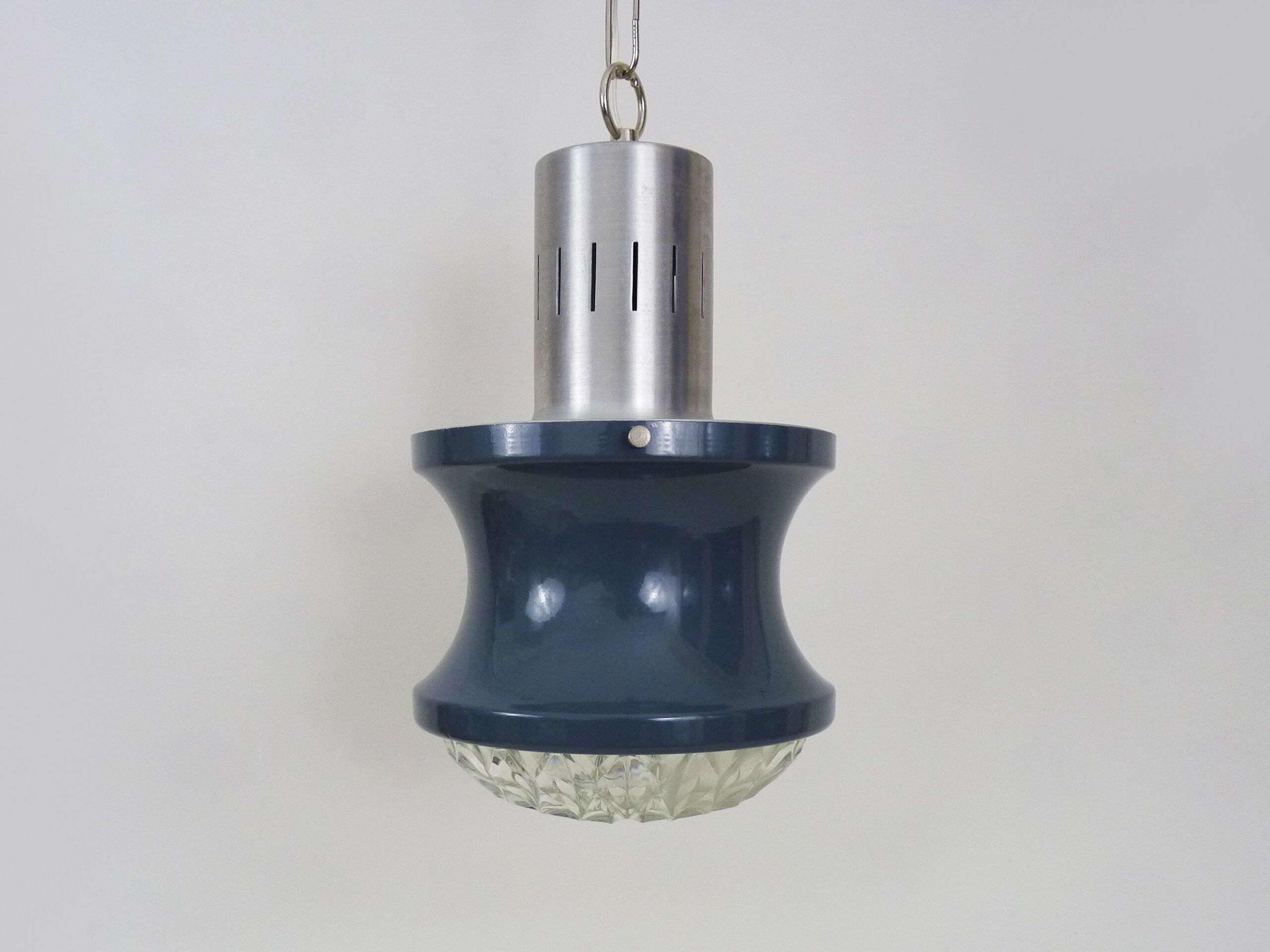 Vintage blue and gray pendant lamp in metal and plastic year 70