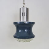 Vintage blue and gray pendant lamp in metal and plastic year 70