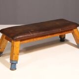Authentic industrial leather Gym bench, 1950s, Czechoslovakia