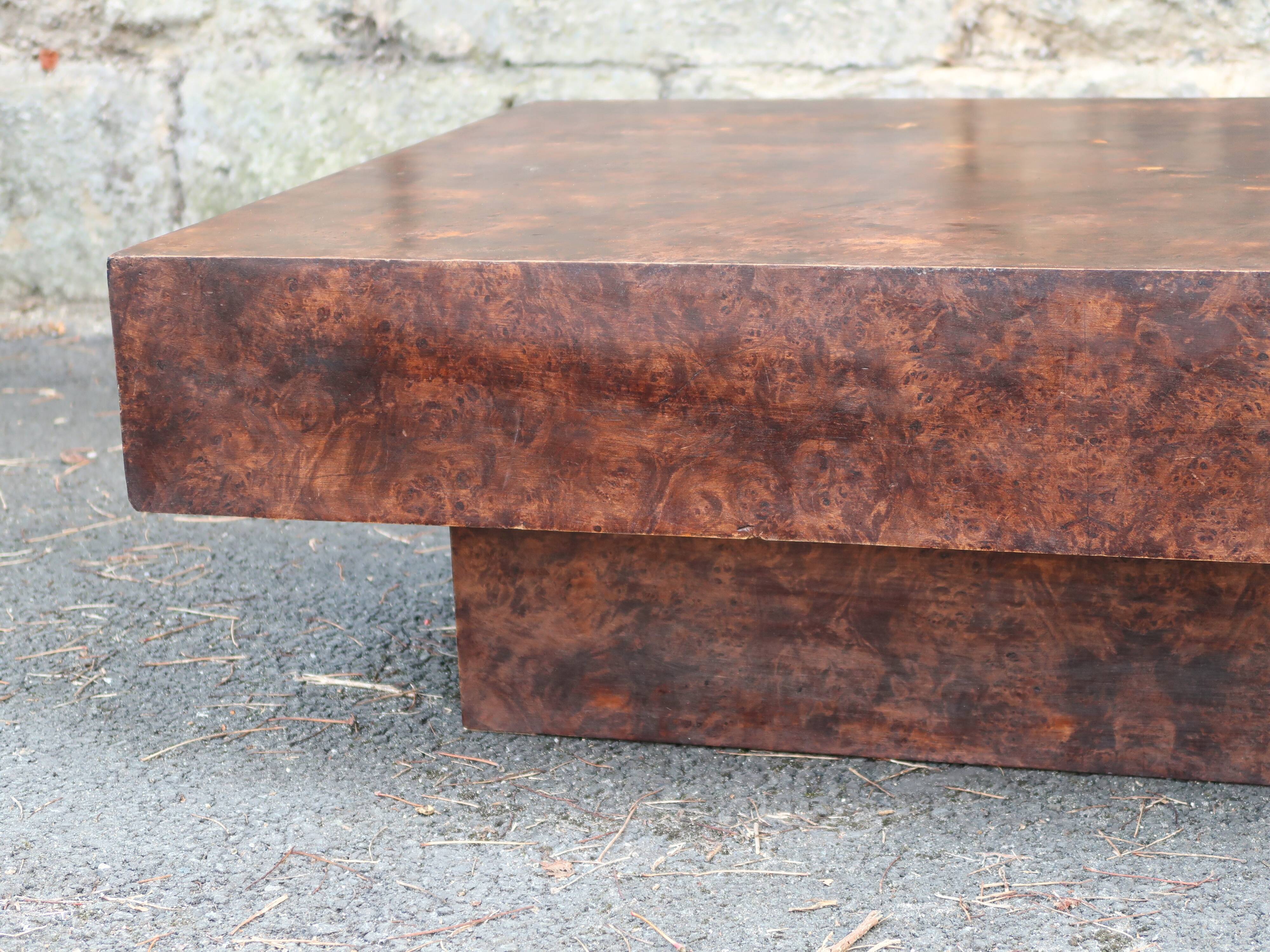 Table basse Loupe d'orme vintage 70